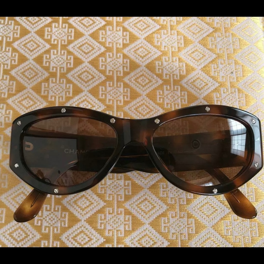 CHANEL Brown Sunglasses with Silver Accents